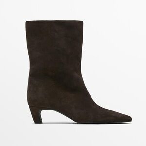 Massimo Dutti Dark Brown Suede Heeled Boots